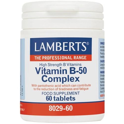 Lamberts Vitamin B-50 Complex Συμπλήρωμα Διατροφής για την Καλή Λειτουργία του Νευρικού Συστήματος για Τόνωση & Ενέργεια 60tabs